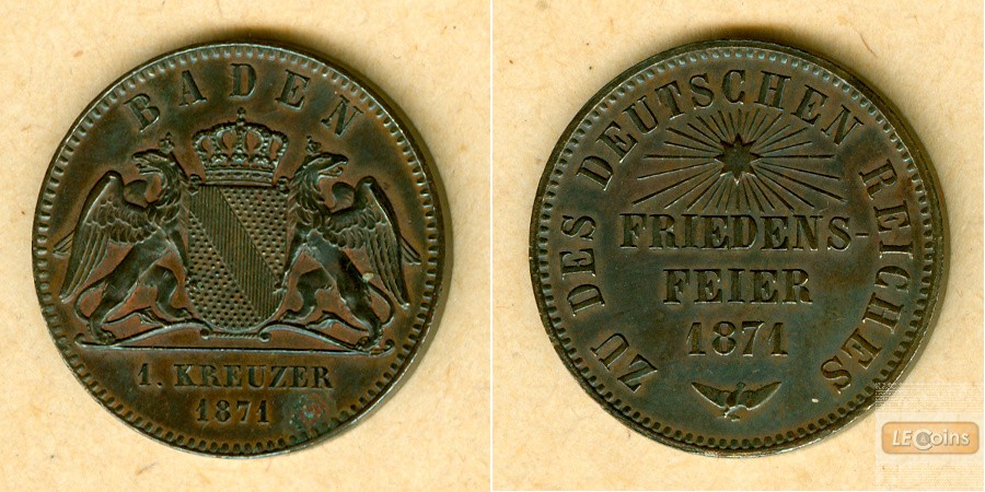 Baden 1 Kreuzer 1871  Siegeskreuzer Friedensfeier  vz-st