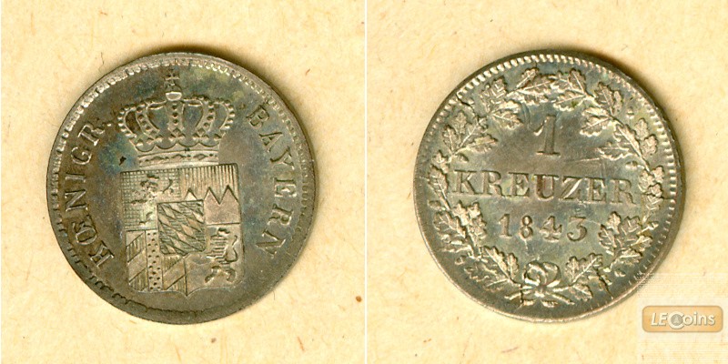 Bayern 1 Kreuzer 1843  vz-st