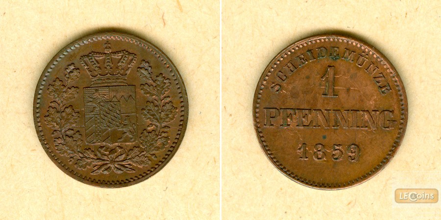 Bayern 1 Pfennig 1859  vz-st/st  VERPRÄGUNG  selten