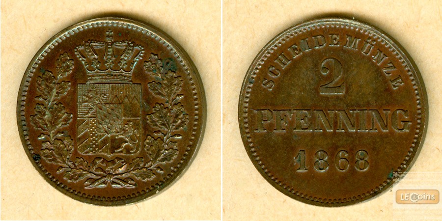 Bayern 2 Pfennig 1868  vz-st