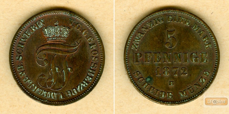 Mecklenburg Schwerin 5 Pfennige 1872 B  vz+