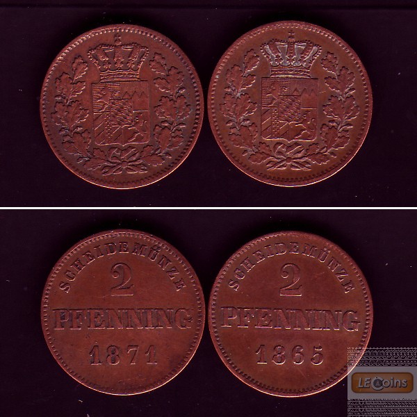Lot: Bayern 2x Kleinmünzen 2 Pfennig  ss-vz  [1865-1871]