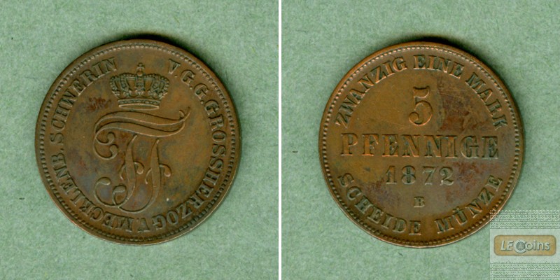 Mecklenburg Schwerin 5 Pfennige 1872 B  vz