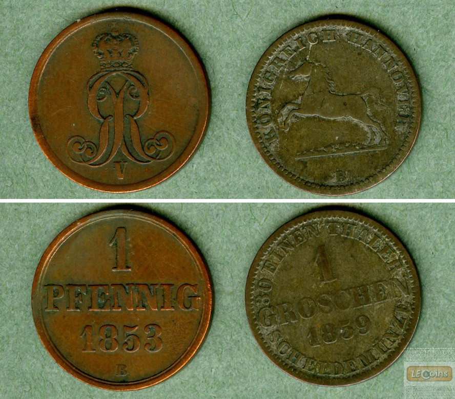 Lot: Hannover 2x  Pfennig + Groschen  ss  [1853-1859]