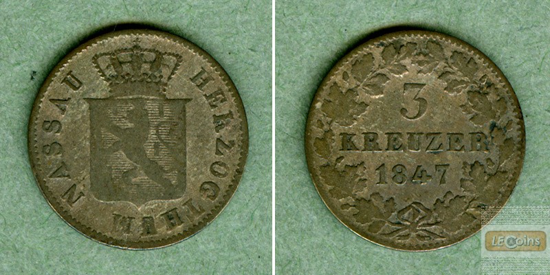 Nassau 3 Kreuzer 1847  f.ss