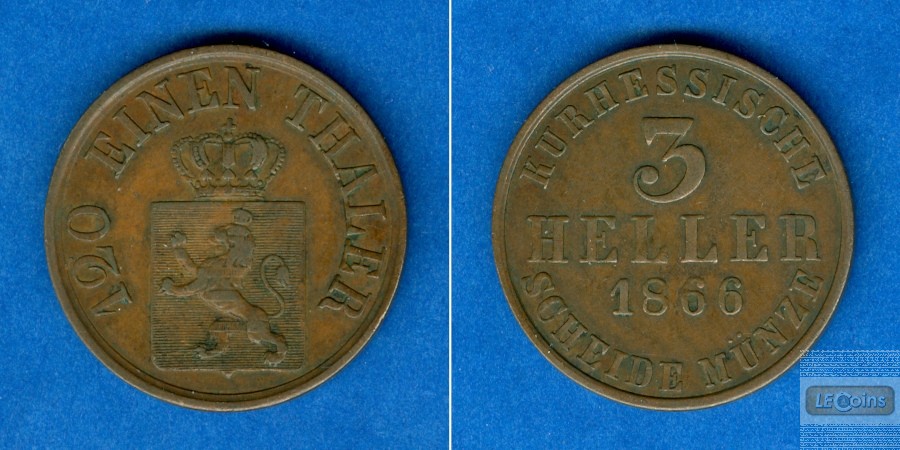 Hessen Kassel 3 Heller 1866  ss+