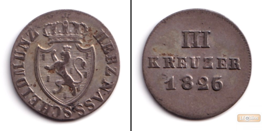 Nassau 3 Kreuzer 1826  ss+