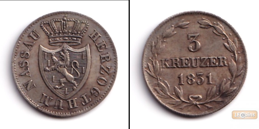Nassau 3 Kreuzer 1831  f.vz