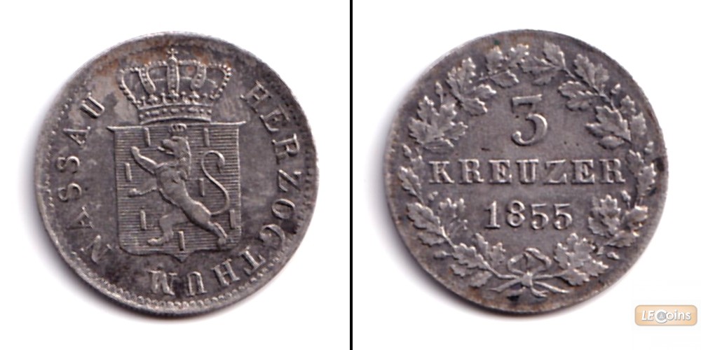 Nassau 3 Kreuzer 1855  ss-vz