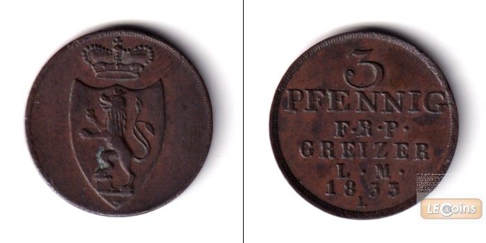 Reuss ältere Linie 3 Pfennige 1833 L  f.vz  selten