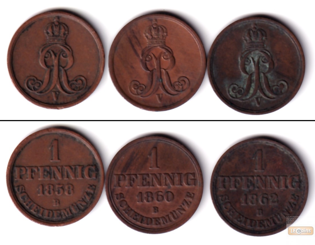 Lot: Hannover 3x 1 Pfennig  ss+  [1858-1862]