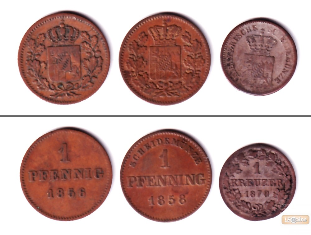 Lot: Bayern 3x Kleinmünzen Pfennig Kreuzer  ss+  [1856-1870]