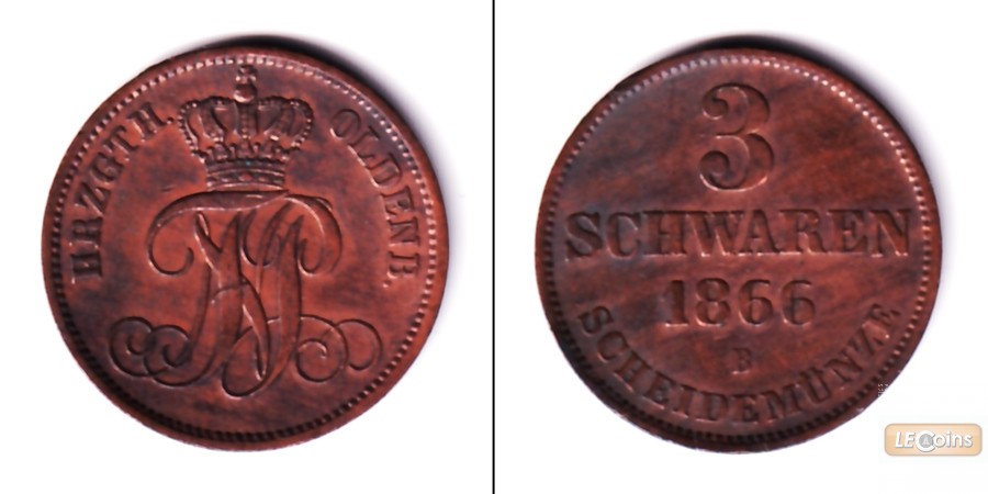 Oldenburg 3 Schwaren 1866 B  ss-vz  selten