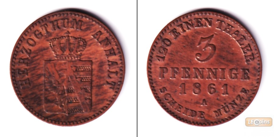 Anhalt 3 Pfennige 1861 A  ss