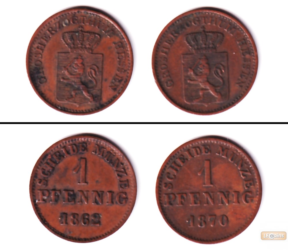 Lot: Hessen Darmstadt 2x Kleinmünzen 1 Pfennig  ss-vz  [1862-1870]