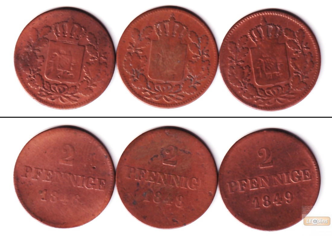 Lot: Bayern 3x Kleinmünzen 2 Pfennig  s-ss  [1846-1849]