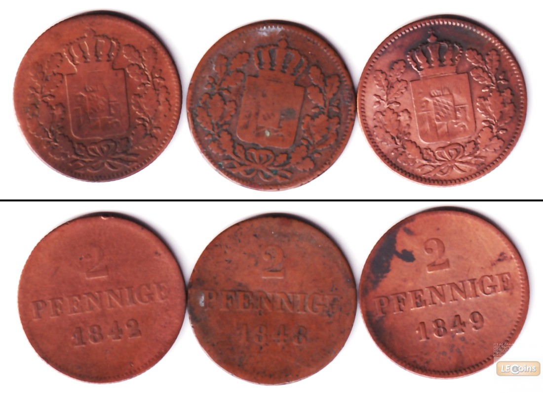Lot: Bayern 3x Kleinmünzen 2 Pfennig  s-ss  [1842-1849]