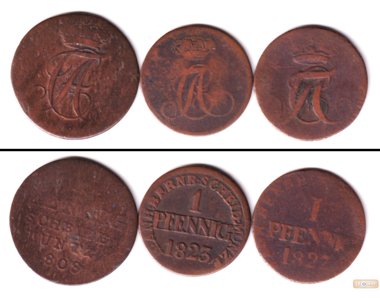 Lot: Anhalt 3x 1 Pfennig  selten  [1808-1827]