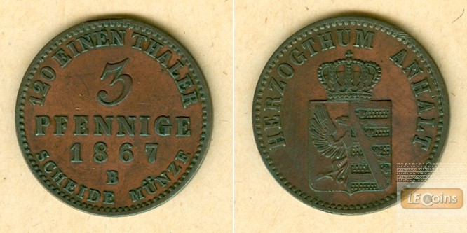 Anhalt 3 Pfennige 1867 B  f.vz