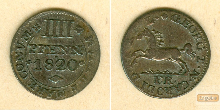 Braunschweig 4 Pfennige 1820 FR  ss+  selten!
