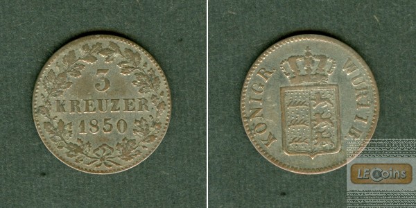 Württemberg 3 Kreuzer 1850  ss