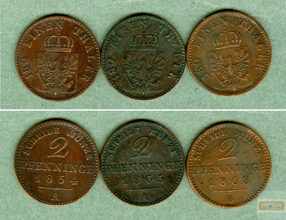 Lot: Preussen 3x  2 Pfenninge  ss+  [1854-1868]
