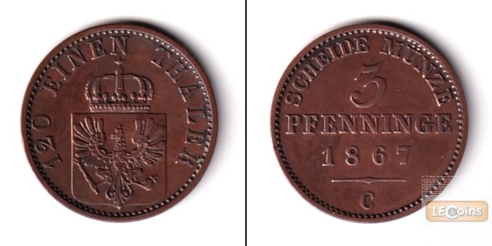 Preussen 3 Pfenninge 1867 C  ss-vz