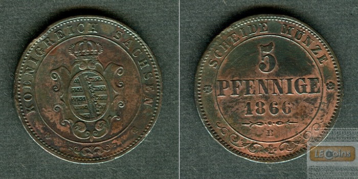 Sachsen 5 Pfennige 1866 B  vz-  selten!