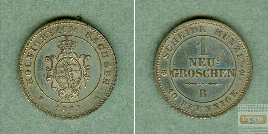 Sachsen 1 Neugroschen (10 Pfennige) 1863 B  f.st
