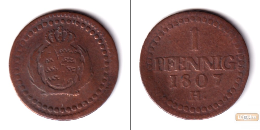 Sachsen 1 Pfennig 1807 H  ss  selten