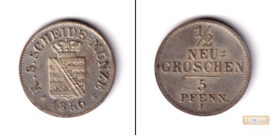 Sachsen 1/2 Neugroschen (5 Pfennige) 1856 F  vz+