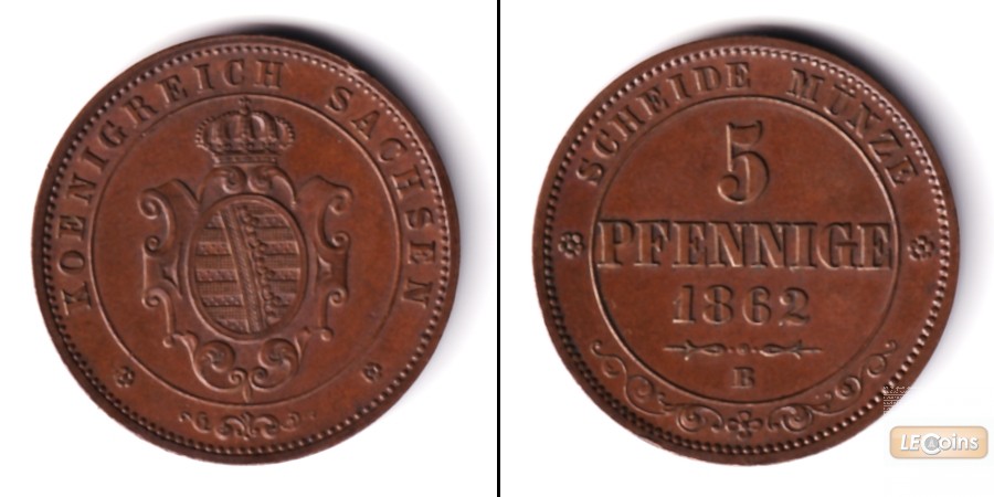 Sachsen 5 Pfennige 1862 B  vz