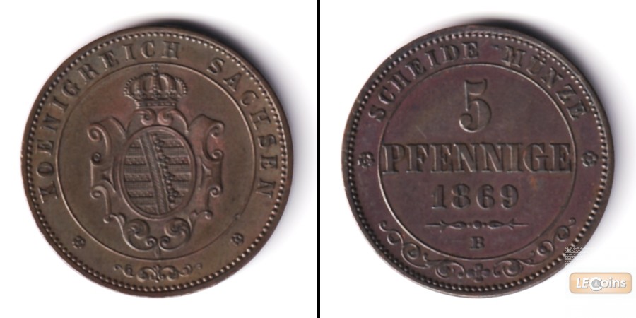 Sachsen 5 Pfennige 1869 B  vz