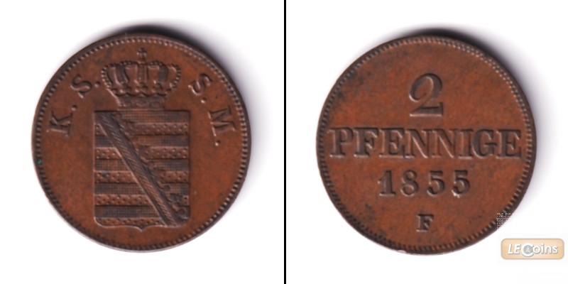 Sachsen 2 Pfennige 1855 F  ss-vz