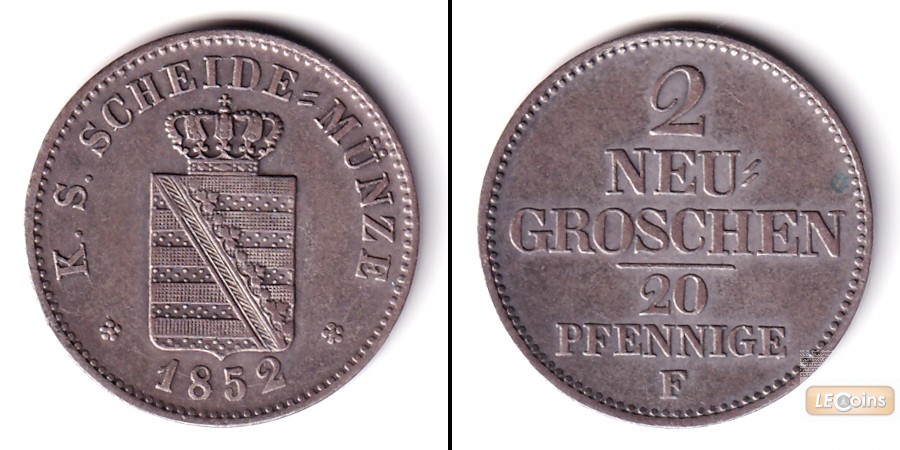 Sachsen 2 Neugroschen (20 Pfennige) 1852 F  ss+