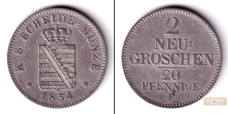 Sachsen 2 Neugroschen (20 Pfennige) 1854 F  ss+