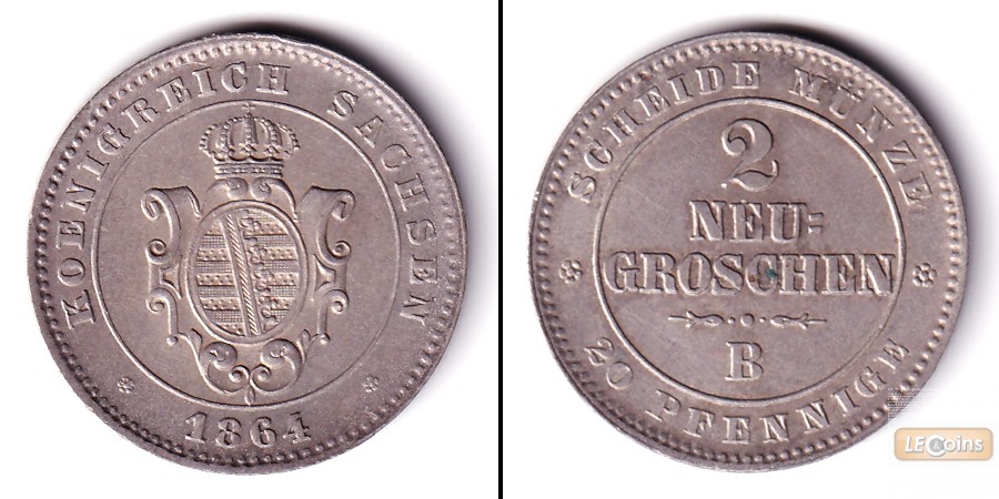 Sachsen 2 Neugroschen (20 Pfennige) 1864 B  f.vz
