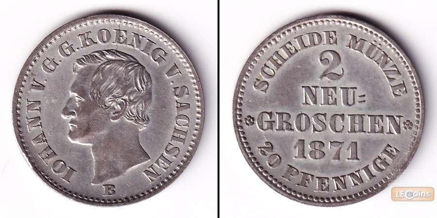 Sachsen 2 Neugroschen (20 Pfennige) 1871 B  vz-st