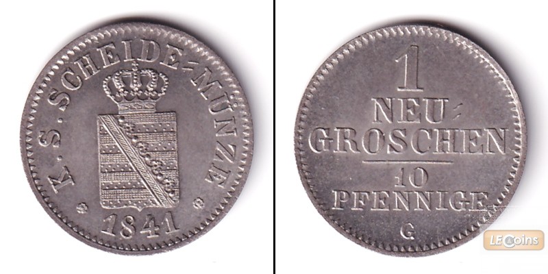 Sachsen 1 Neugroschen (10 Pfennige) 1841 G  ST  PRACHT