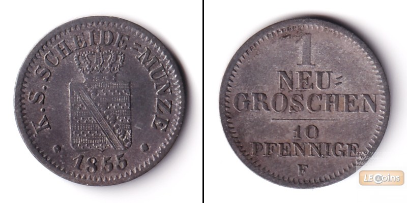 Sachsen 1 Neugroschen (10 Pfennige) 1855 F  ss+