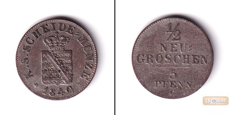 Sachsen 1/2 Neugroschen (5 Pfennige) 1842 G  ss+