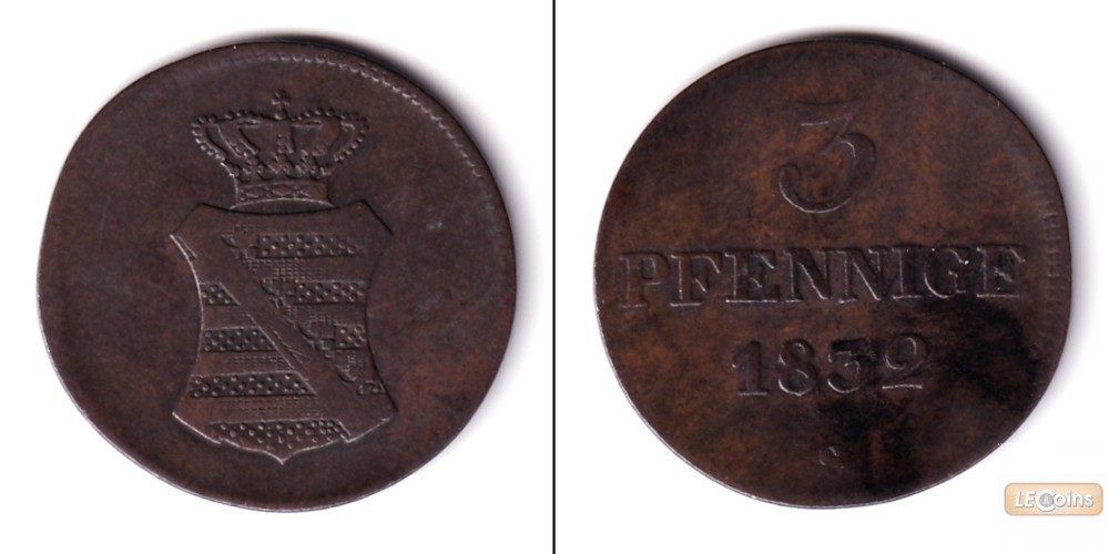 Sachsen 3 Pfennige 1832 S  ss  selten