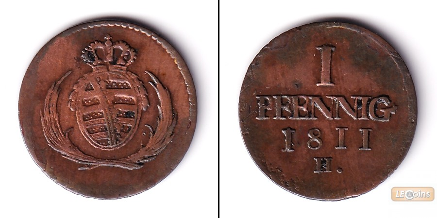 Sachsen 1 Pfennig 1811 H  ss+  selten