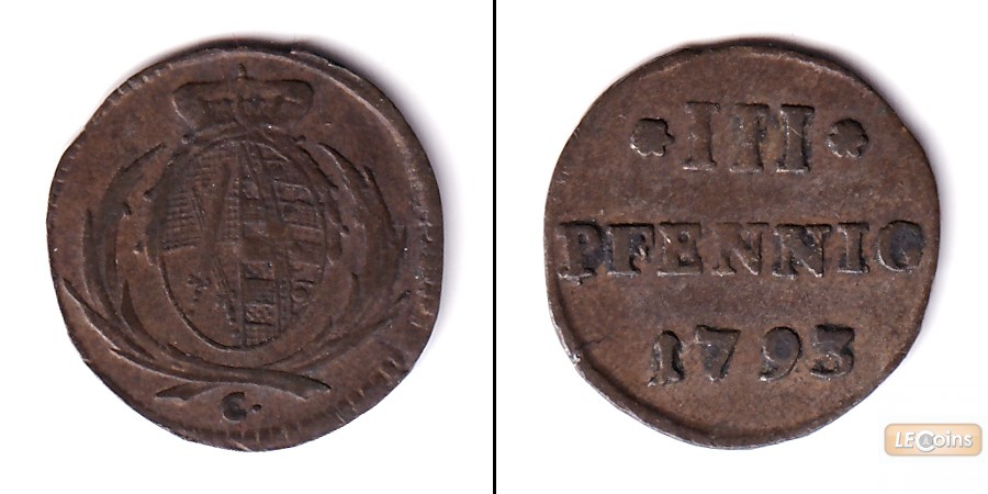 Sachsen 3 Pfennige 1793 C  ss+  selten