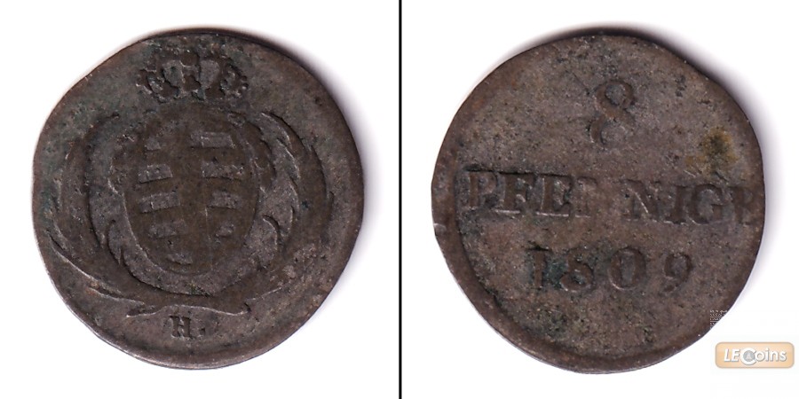 Sachsen 8 Pfennige 1809 H  s-ss  selten