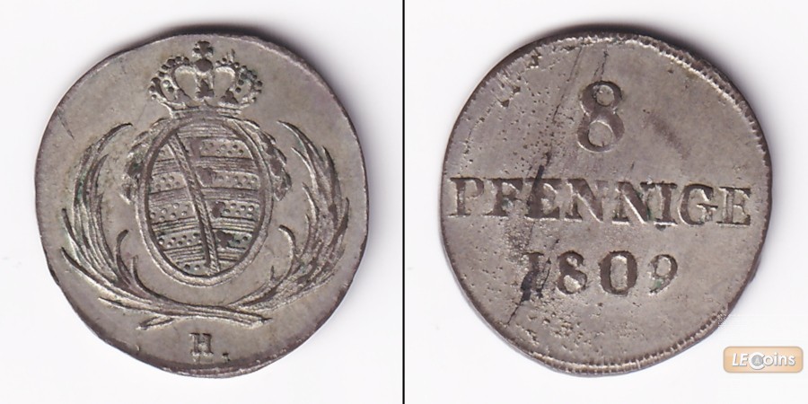 Sachsen 8 Pfennige 1809 H  ss-vz  selten