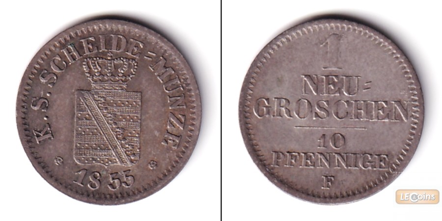 Sachsen 1 Neugroschen (10 Pfennige) 1855 F  vz