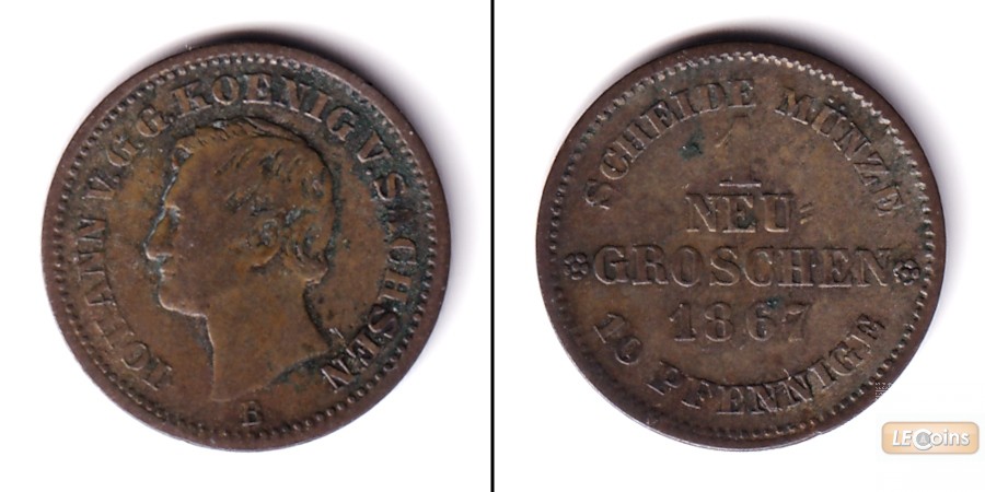 Sachsen 1 Neugroschen (10 Pfennige) 1867 B  ss