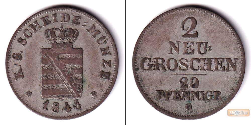 Sachsen 2 Neugroschen (20 Pfennige) 1844 G  ss/ss+