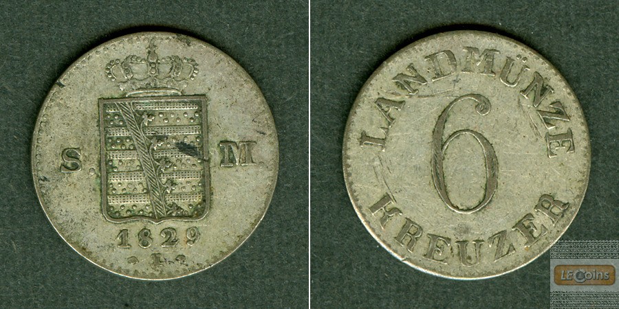 Sachsen Meiningen 6 Kreuzer 1829 L  ss/ss+
